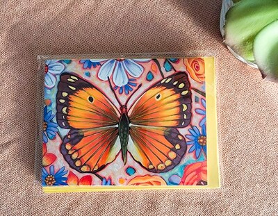 Set Of 4 A2 Taking Flight Golden Butterfly Art Blank Note Cards with Matching Envelopes - image4